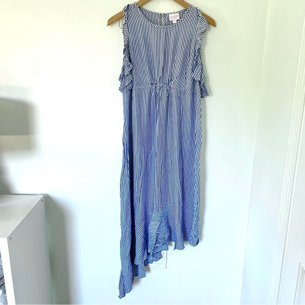 Blue and white striped maternity dress